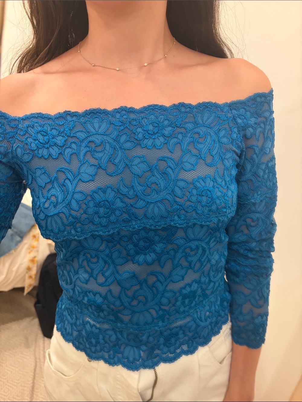 Vintage Hanky Panky Strapless Blue Lace Top